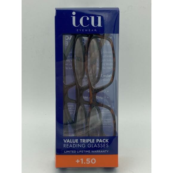 ICU Eyewear Oval Full Rim Plastic Reading Glasses +1.50 3-Pack - Picture 1 of 9